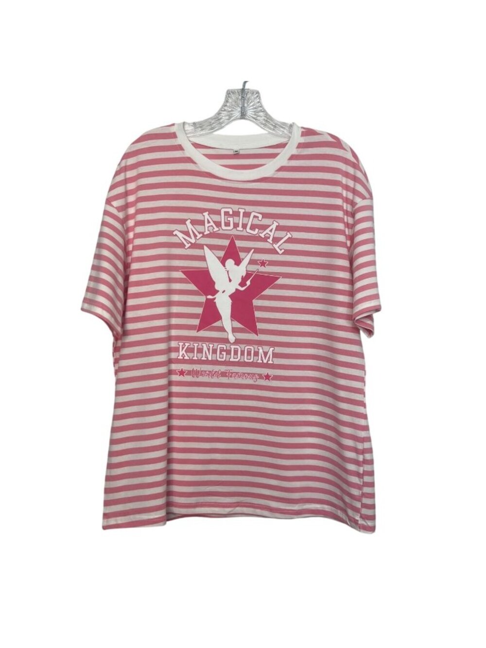 Magical Kingdom Striped Tshirt Womens Medium Pink White Tinkerbell